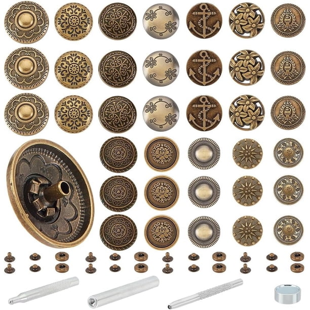 Kit de 36 broches de presión para cuero de 18 mm con herramienta perforadora.