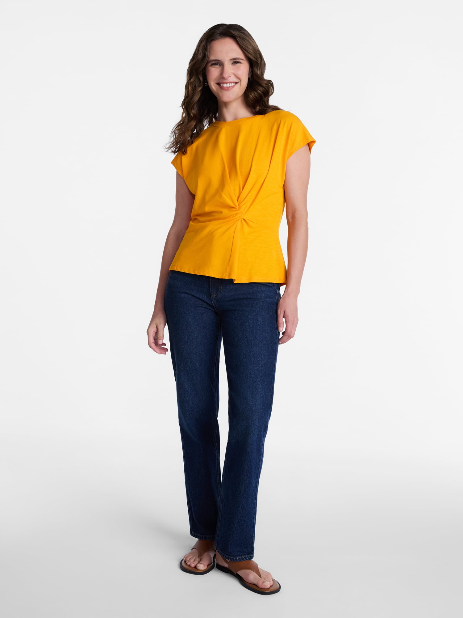 Time and Tru Women's Twist-Front Tee with Short Sleeves, Sizes XS-XXXL