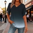 thumbnail image 6 of Womens Tops Under $10 Gradient Tops for Women Split Short Sleeve Summer Loose V Neck Business Casual Shirts Dressy Going Out Blouse Navy XL, 6 of 6