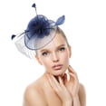 thumbnail image 4 of Sombrero de gasa para mujer, tocado de jaula de pájaros para boda, accesorio para el cabello de plumas (azul profundo), 4 of 7