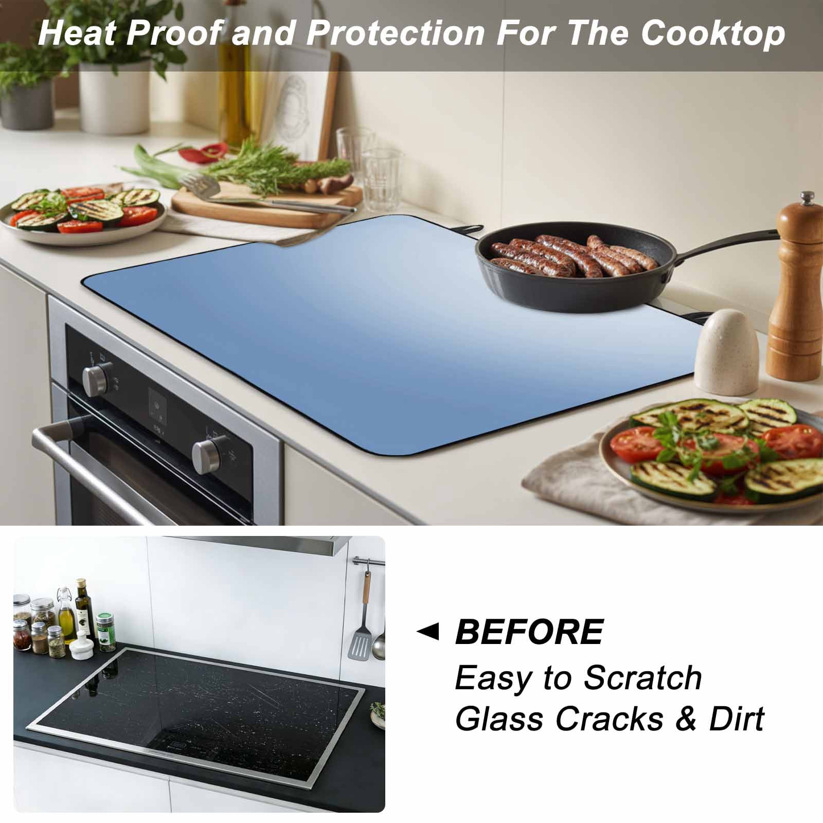 Blue Ombre Stove Top Cover for Electric Stove, Heat-proof & Non Slip Glass Top Stove Cover Protector, Modern Minimalist Gradient Aesthetic Kitchen Flat Cooktop Rubber Mat 24x21 Inches