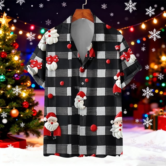 Blusa y camisa de manga corta con cuello vuelto para hombre Camisa de manga corta con estampado navideño para hombre Tops casuales con cuello vuelto Camisa Blusa Tops para hombre