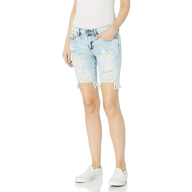 VIP Jeans Women's Distressed Denim Shorts, White, Size 15