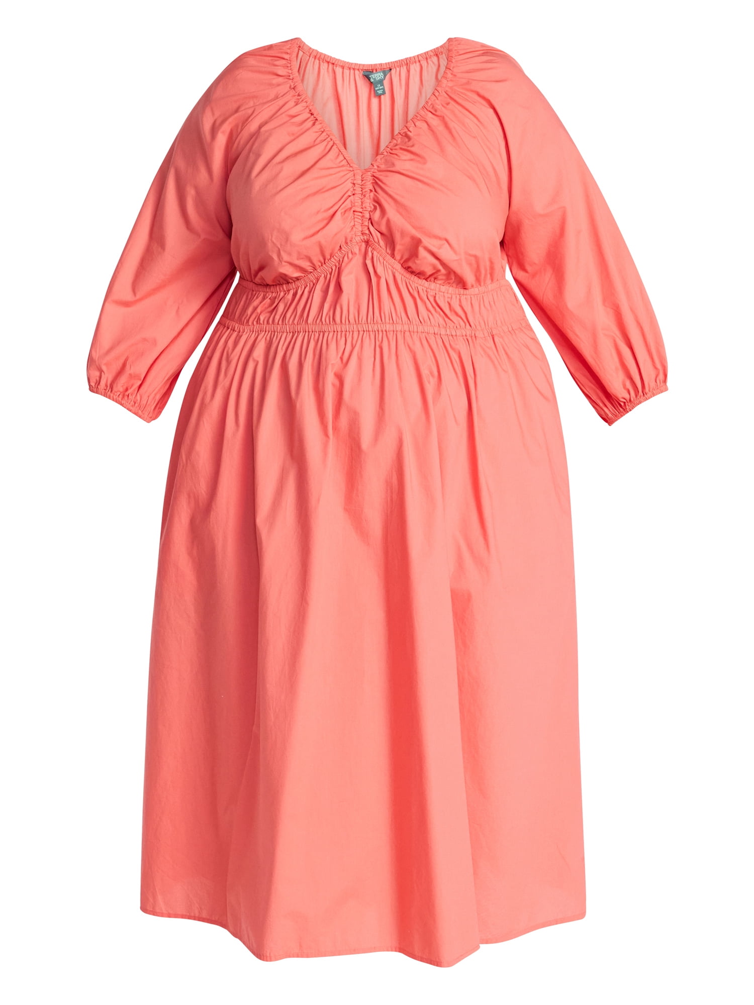 Terra & Sky Women's Plus Size Cinch Waist Midi Dress, Sizes 0X-5X