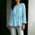 thumbnail image 4 of Lenpel Womens Fall Tops Casual Loose Long Sleeve Ruffle Cuffs Shirts Fashion Drawstring Crew Neck Peplum Blouses, 4 of 5