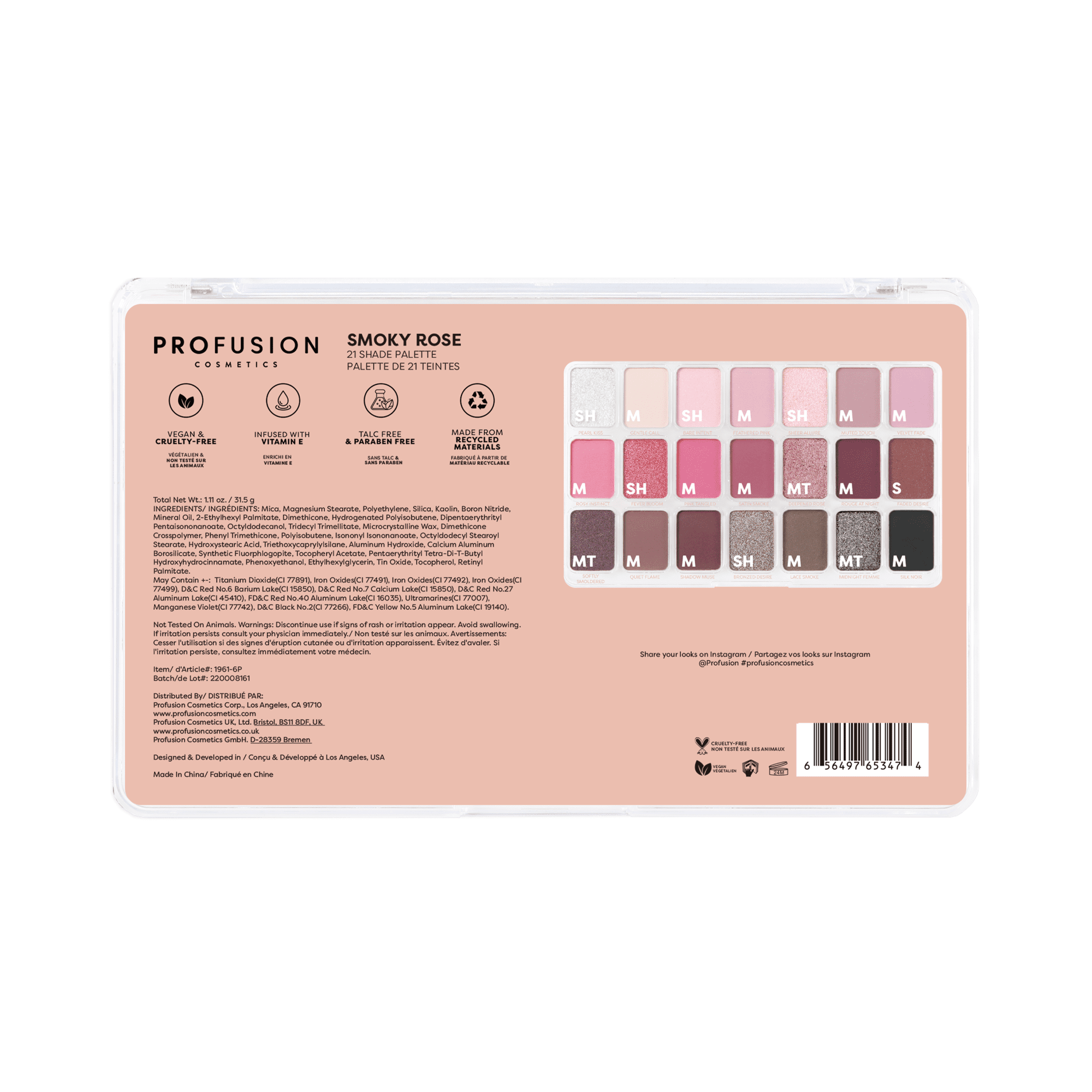 Profusion Cosmetics Artistry 21 Shade Palette - Smoky Rose