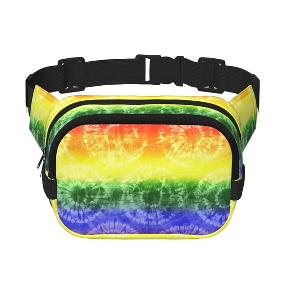 Picia Colorful Tie Dye Print Square Double-Layer Waist Bag Mini Adjustable Waist Belt Bag Exercise Running Travel Hiking