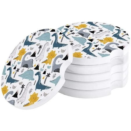 

KXMDXA Funny Graffiti Cartoon Dinosaur Set of 4 Car Coaster for Drinks Absorbent Ceramic Stone Coasters Cup Mat with Cork Base for Home Kitchen Room Coffee Table Bar Decor