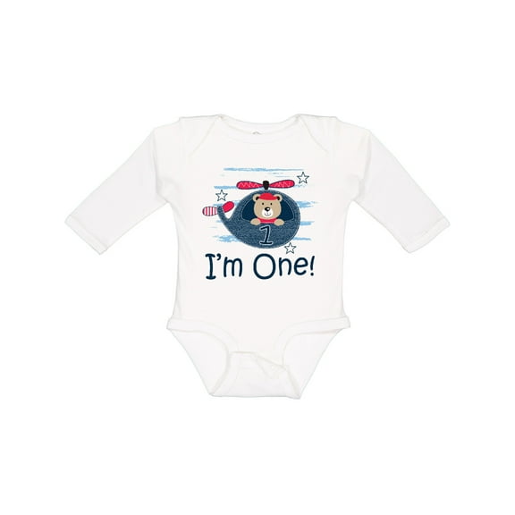 Inktastic 1st Birthday Boys Helicopter 1 Year Old Boys Long Sleeve Baby Bodysuit