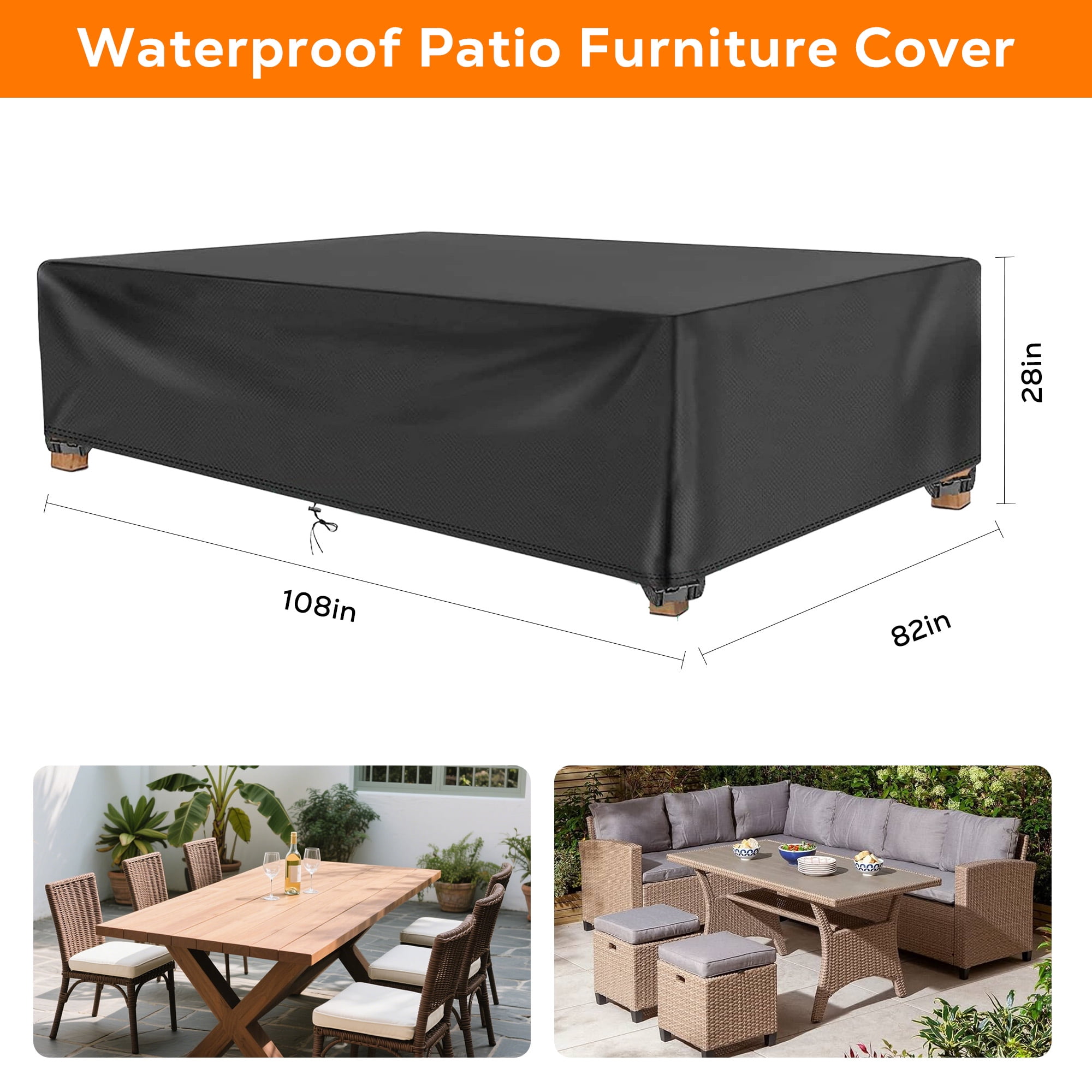 OHHANI Patio Furniture Cover, 100% Waterproof, Outdoor Couch Covers for All-Weather Protection, 108" L x 82" W x 28" H, Suitable for Sectional Sofa
