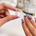 thumbnail image 7 of 24Pcs French Tips Press on Nails Long Almond Fake Nails 3D Star Colorful Strip Black Polka Dots False Nails Goth with Metal Rhinestone Design Glossy Glue on Nail Full Cover Acrylic Nail For Women, 7 of 7