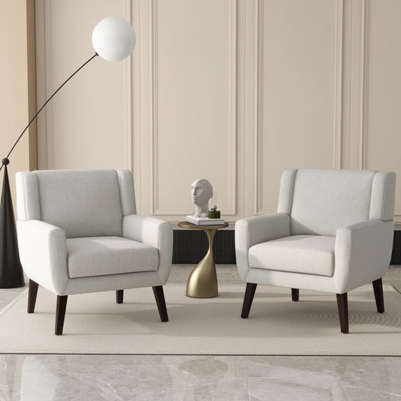 DREAMSIDEA Accent Chair Set of 2 Living Room Chair Linen Upholstered Comfortable Armchair Modern Chairs for Living Room Bedroom Indoor Furniture, Beige