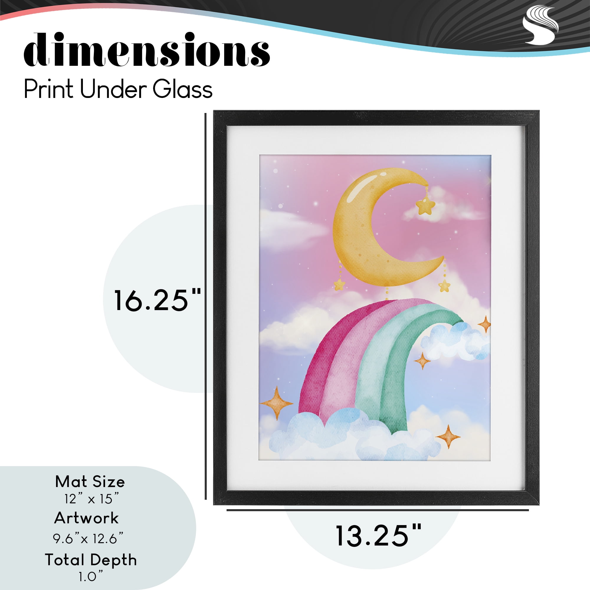 Moon Rainbow in Clouds Black Framed Print Under Glass, design by Jesse Keith
