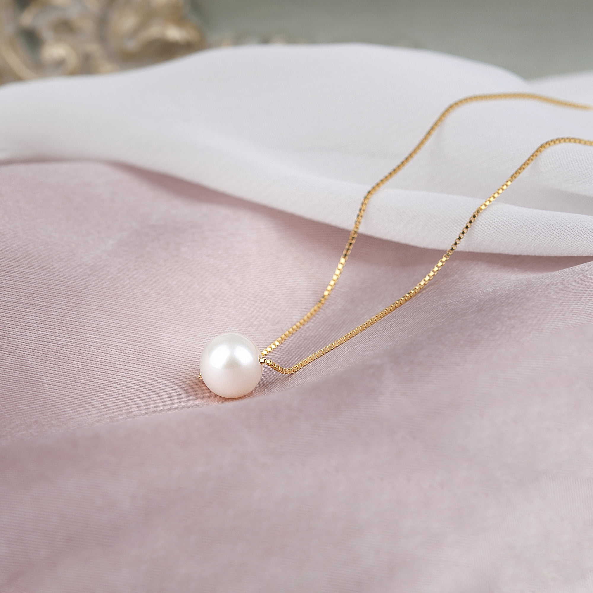 Anavia Girlfriend Necklace Valentines Day Gift, 925 Sterling Silver Necklace for Girlfriend from Boyfriend Valentines Day-[White Pearl + Gold Chain]
