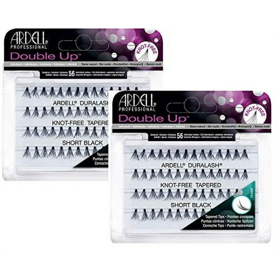 Ardell DOUBLE UP Duralash, KNOT-FREE TAPERED, Short Black, Contains 56 Individual Lashes (2-PACK with bonus Skin/Hair Glitter) (TAPERED - Short Black)