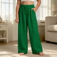 thumbnail image 2 of Ticikt Girls Solid Wide Leg Pants, Drawstring Elastic Waist Casual Loose Fit Long Trousers with Side Pockets for Kids,Green, 2 of 4