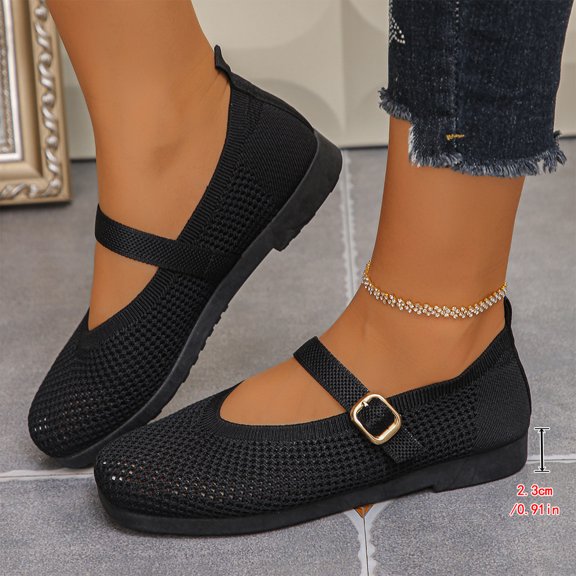 Willtoo Women's Mary Jane Flats Comfortable Dressy Ballet Flats Casual Round Toe Slip On Washable Knitted Fabric Office Work Woman Shoes