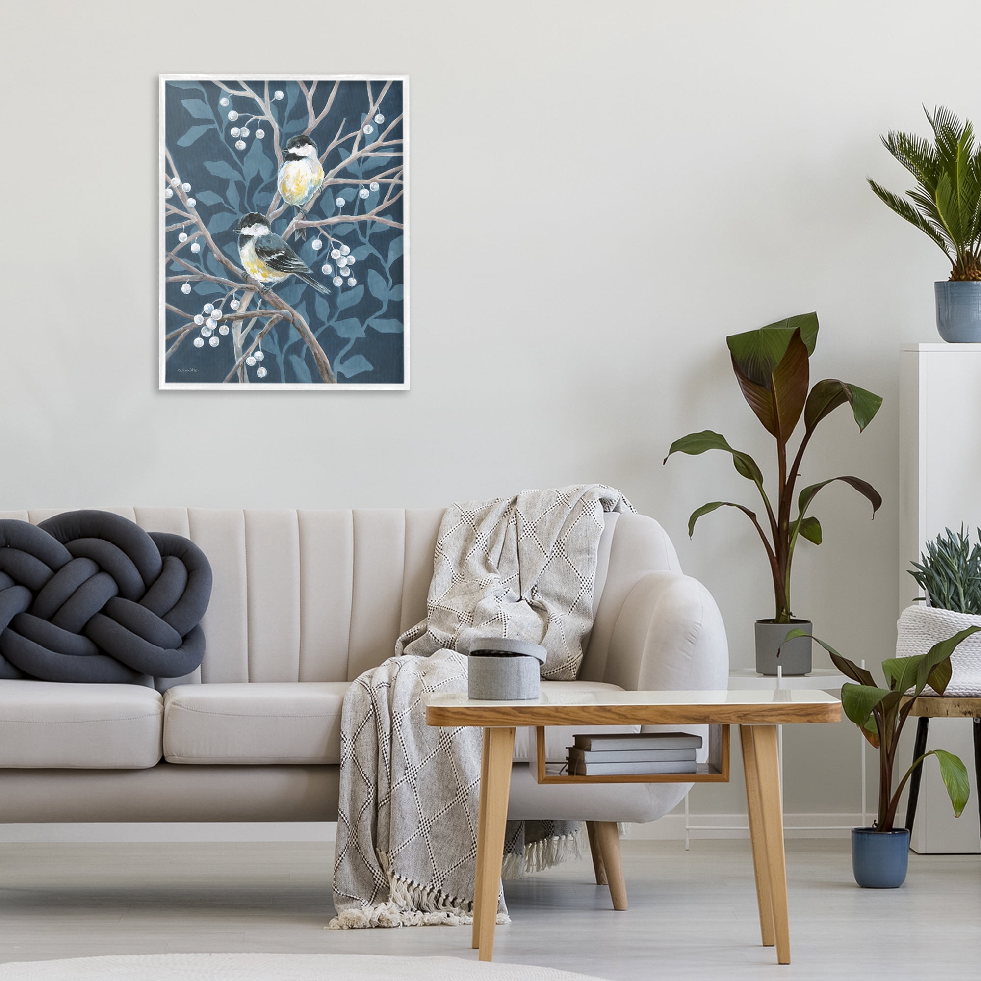 Stupell Industries Chickadees on Winter Berries White Framed Giclee Art, design by Diane Kater
