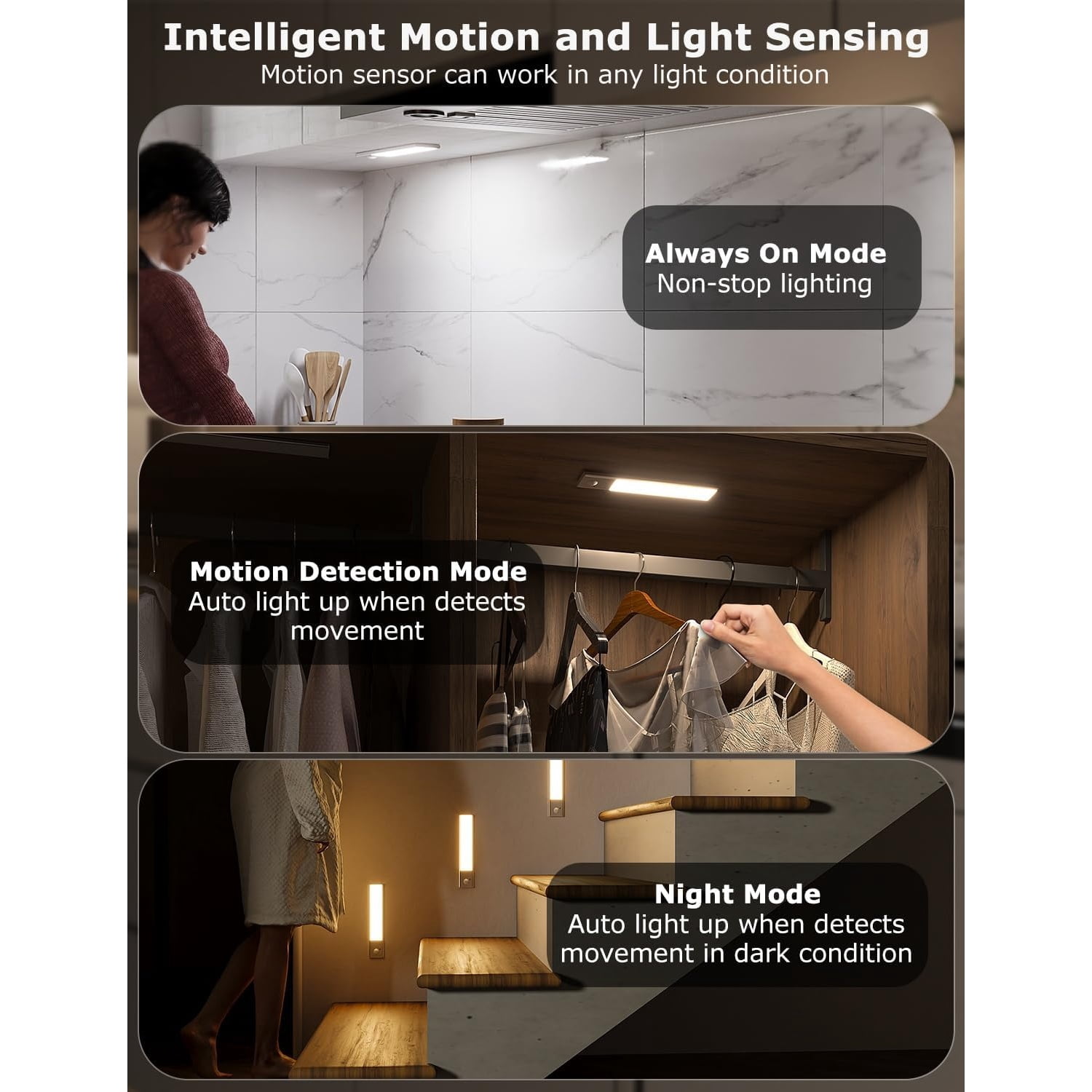 8" Ultra-Thin Under Cabinet Lighting Wireless, Aluminum Alloy Under Counter Lights for Kitchen, 3-Color-Temps Magnetic Closet Lights, Rechargeable Motion Sensor Light Indoor (4 Pack, Silver)