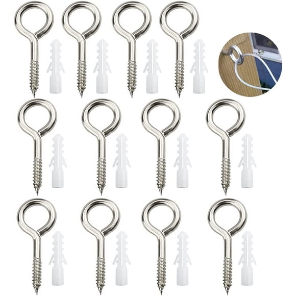 Jinsinto 12 Pieces M5 x 65mm Eye Screws Silver Stainless Steel Wood Screw Hook with Thread Self Tapping Point for Fixing