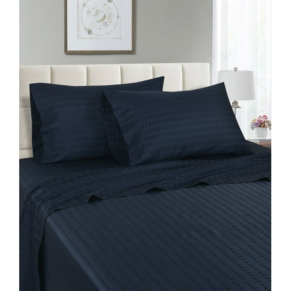 Hotel Luxurious 1200 Thread Count 100% Egyptain Cotton 3-Piece Deep Pocket Stripe Sheet Set (Twin, Navy)