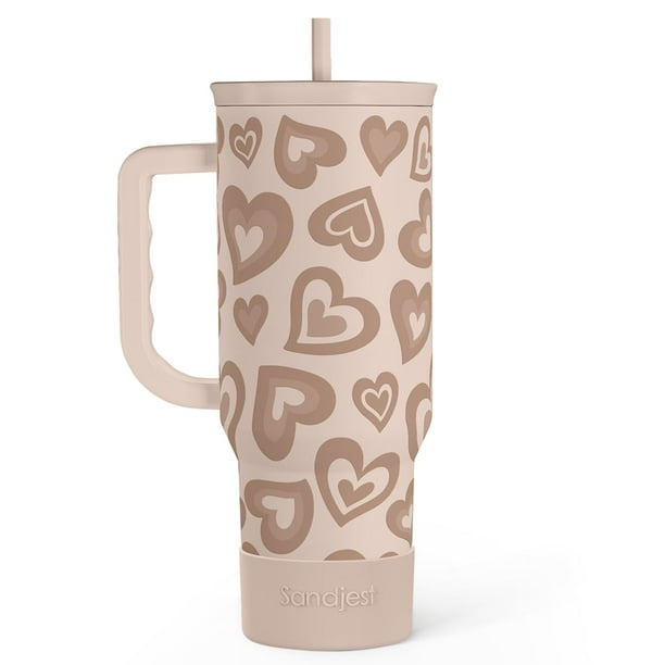 Vaso SANDJEST en forma de corazón con asa y pajita de acero inoxidable de 1,2 L