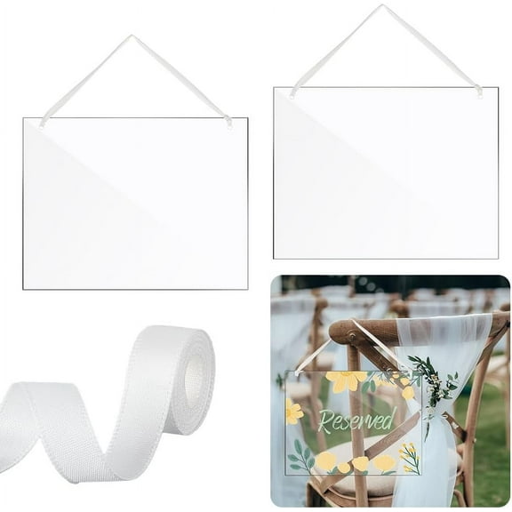 2 Pcs Clear Acrylic Hanging Sign 8.66"x11" Wedding Chair Signs Reserved Seating Signs DIY Blank Names for Wedding Dinner Parties Food Signs Banquet Events