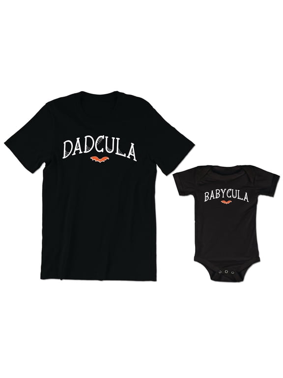 Dadcula Men's T-Shirt Cute Dracula Vampire Graphic Tee Babycula Baby Bodysuit Kids Toddler Shirt Halloween Family Matching Daddy Daughter Son Outfits