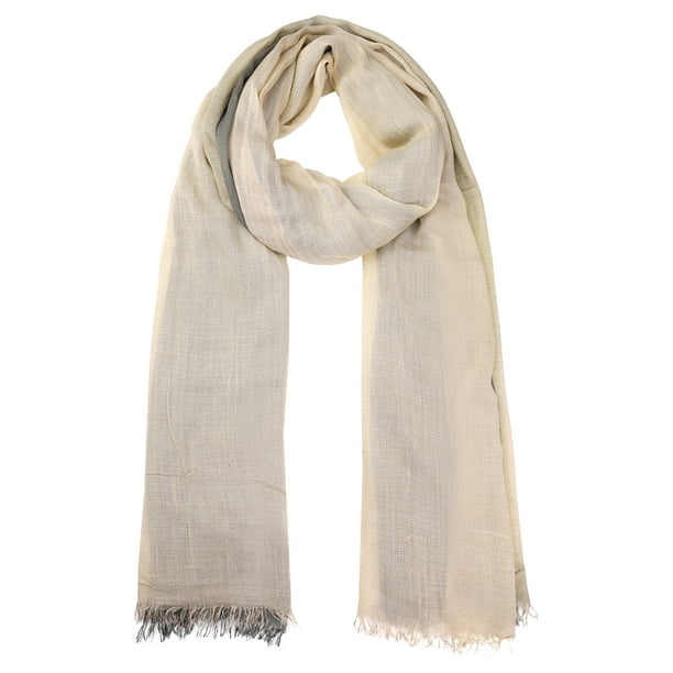 INSPIRAR CHIC Bufandas de Algodón y Lino para Mujeres con Color Gradiente Ombre Suave, Pañuelo Hijab, Chal 74.8"x35.4" Verde Reseda+Beige