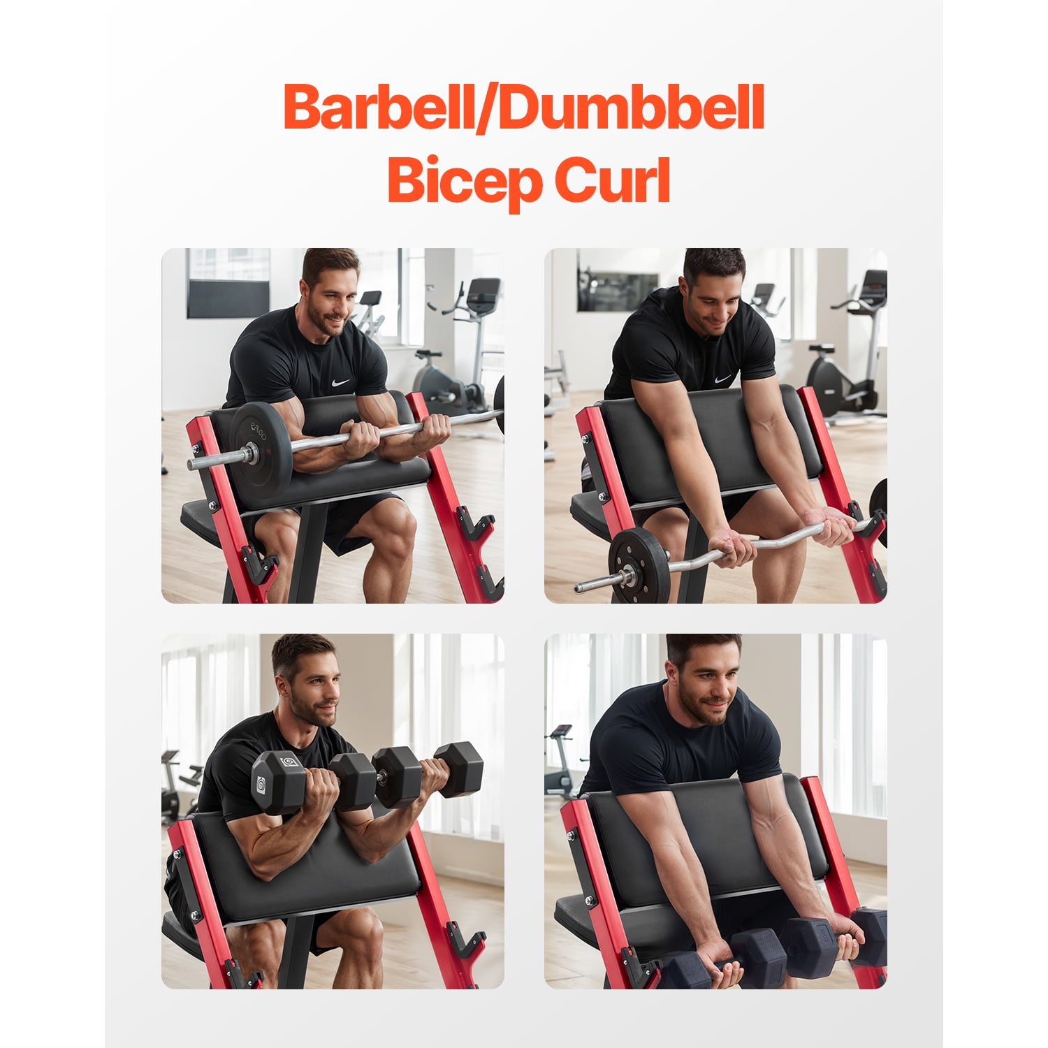 KFFKFF Weight Bench with Bar Holders, Modifiable Arm Curl Bench, Workout Benches, Supports up to 660 LBS for Home Exercise Gear, Isolated Seated Barbell Dumbbell Bicep Station