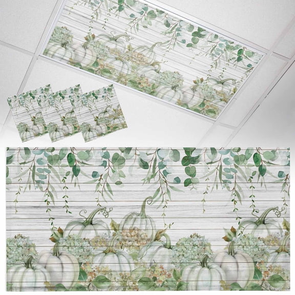 3 Pack Fall Thanksgiving Fluorescent Light Covers for Ceiling Lights Pumpkin Hydrangea Eucalyptus Wood Grain Magnetic Ceiling Light Covers Overhead Light Filters for Office Classroom Home