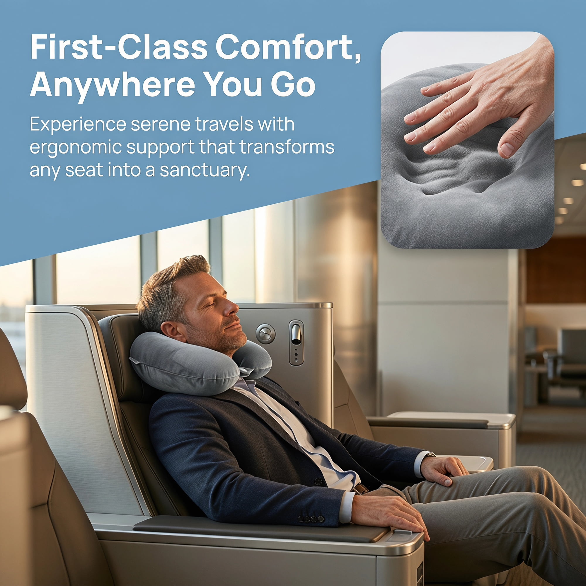 Unique Bargains Memory Foam Travel U Shape Neck Pillow Snap Closure Gray 12"x12"x4"