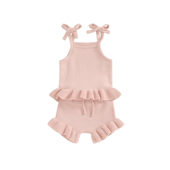 Gureui Baby Girls Knit Shorts Outfits Solid Color Sleeveless Cami Tops with Elastic Waist Shorts 2Pcs Set