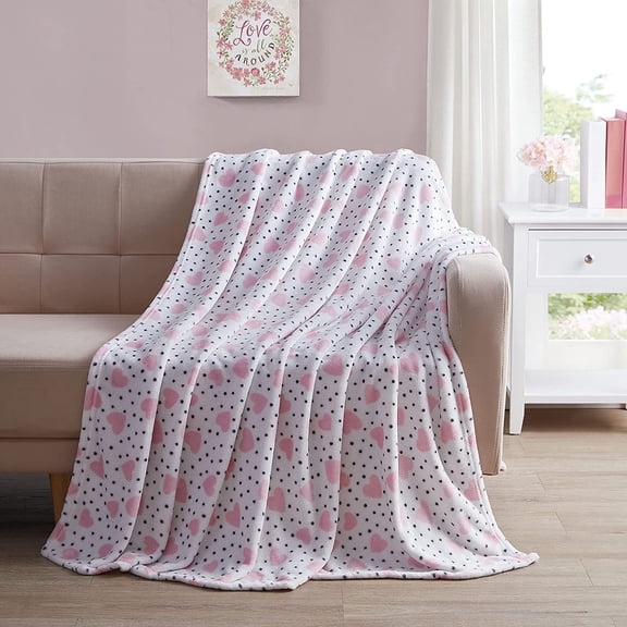 Serafina Home Valentine's Day Soft Throw Blanket: Confetti Heart Fun, Pink Black White, Accent for Couch Sofa Chair Bed or Dorm (Confetti Love)