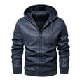 thumbnail image 2 of Tiweut Leather Jackets for Mens Mens Hooded Splice Solid Color Long Sleeved Hooded Drawstring Zipper Outdoor Slim Fit Coat Tops Blue,M, 2 of 8