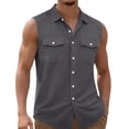thumbnail image 3 of Men's Solid Color Vintage Tank Top Cotton Casual Sleeveless Muscle Fit Button Down Pocket Tee Breathable Summer Beach Gym Streetwear Vacation | TOPLIU,Dark Gray M, 3 of 8