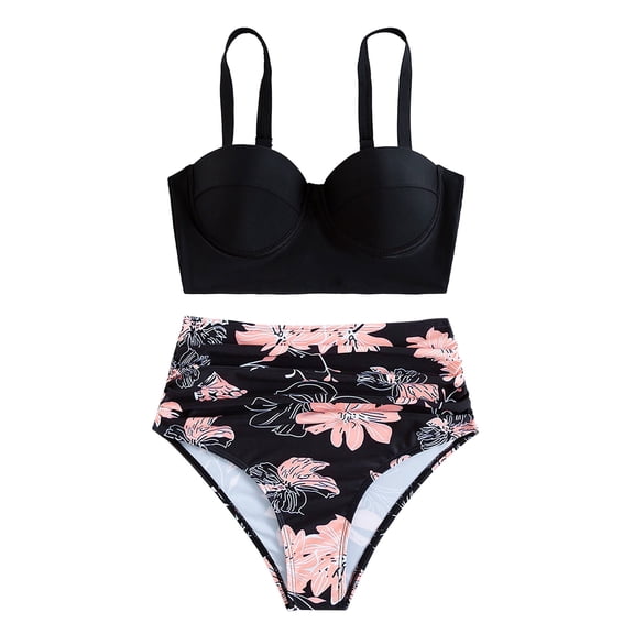 DHFJKG Swim Suits For Women 2026 Padded Push Up High Waisted Two Piece Bikini Set Retro Swimwears Halter Bathing Suit Stylish Beachwear
