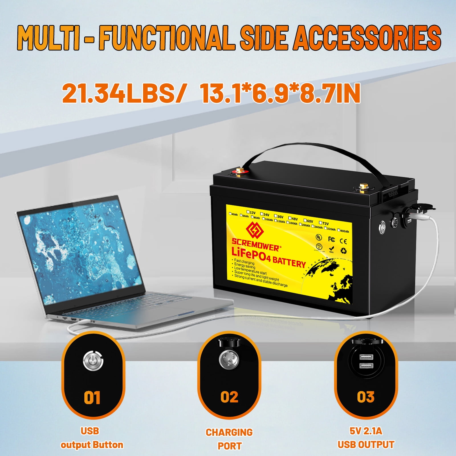 2 Pack 12V 100AH LiFePO4 Lithium Battery,SCREMOWER 24V 100Ah Deep Cycles RV Batteries for Trolling Motor,Marine,Boat,Camper Solar