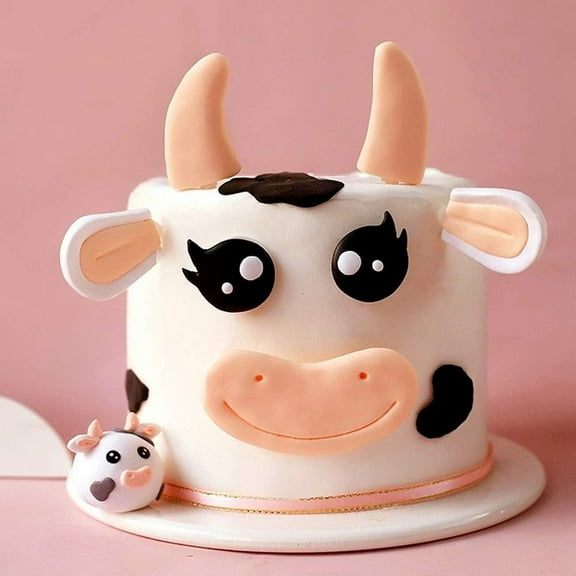 Cow-themed Three-dimensional Cake Decoration Set - DIY Accessories Including Head Decorations for Birthday Decorations