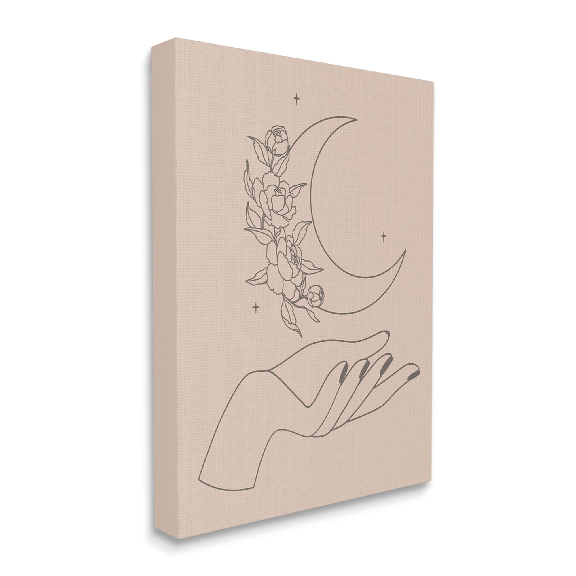 Stupell Industries Mystical Floral Roses Moon Palm Line Drawing Canvas Wall Art, 36 x 48, Design by JJ Design House LLC