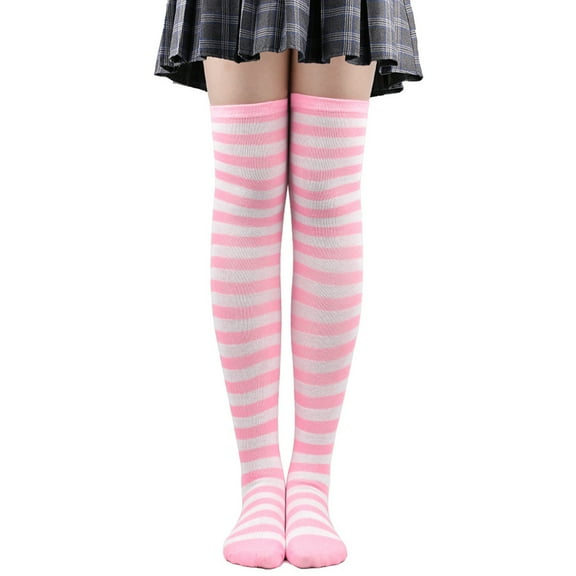 Nvzi 1 Pairs Over Knee Socks Knee-High Socks High Thigh Boot Stockings Women Knee Highs Socks for Girl Cosplay, Daily Wear,Pink