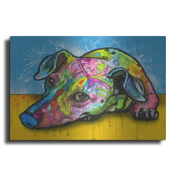 Luxe Metal Art 'Im Waiting' by Dean Russo, Metal Wall Art, 16"x12"