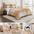 thumbnail image 6 of 3 Pieces King Quilt Set,Minimalist Apricot White Plaid Soft Bedding Sets with 1 Quilt & 2 Pillow Shams,Neutral Tartan Checkered Summer Bedspread Lightweight Coverlet Comforter for All Season, 6 of 9