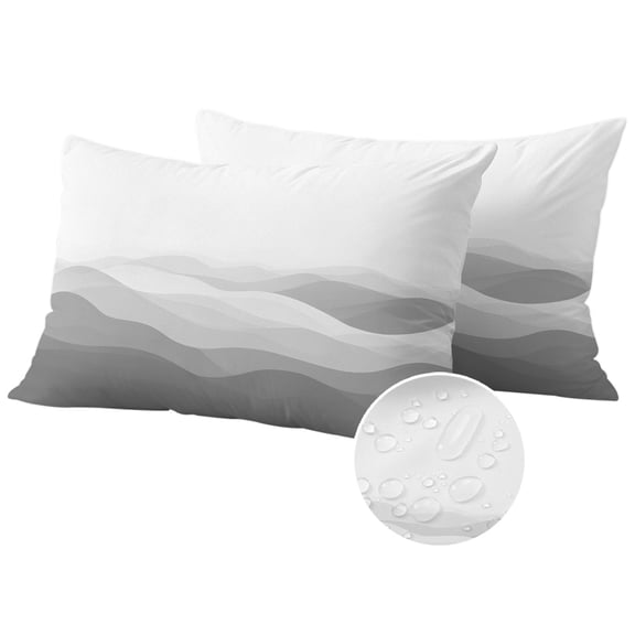 Grey Ombre Outdoor Pillow Covers 20x12 Set of 2, Waterproof Patio Throw Pillowcase Protectors, Summer Minimalist Ocean Waves Lumbar Decorative Pillow Shams Cushion Covers for Seat Bed Couch Sofa