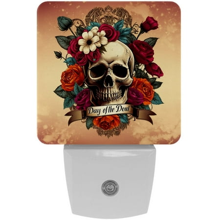 

Plug in Led Night Light with Auto Dusk to Dawn Sensor White Nightlights for Hallway Bedroom Kids Room Kitchen Stairway 2 Pack Skull Flower Red Rose