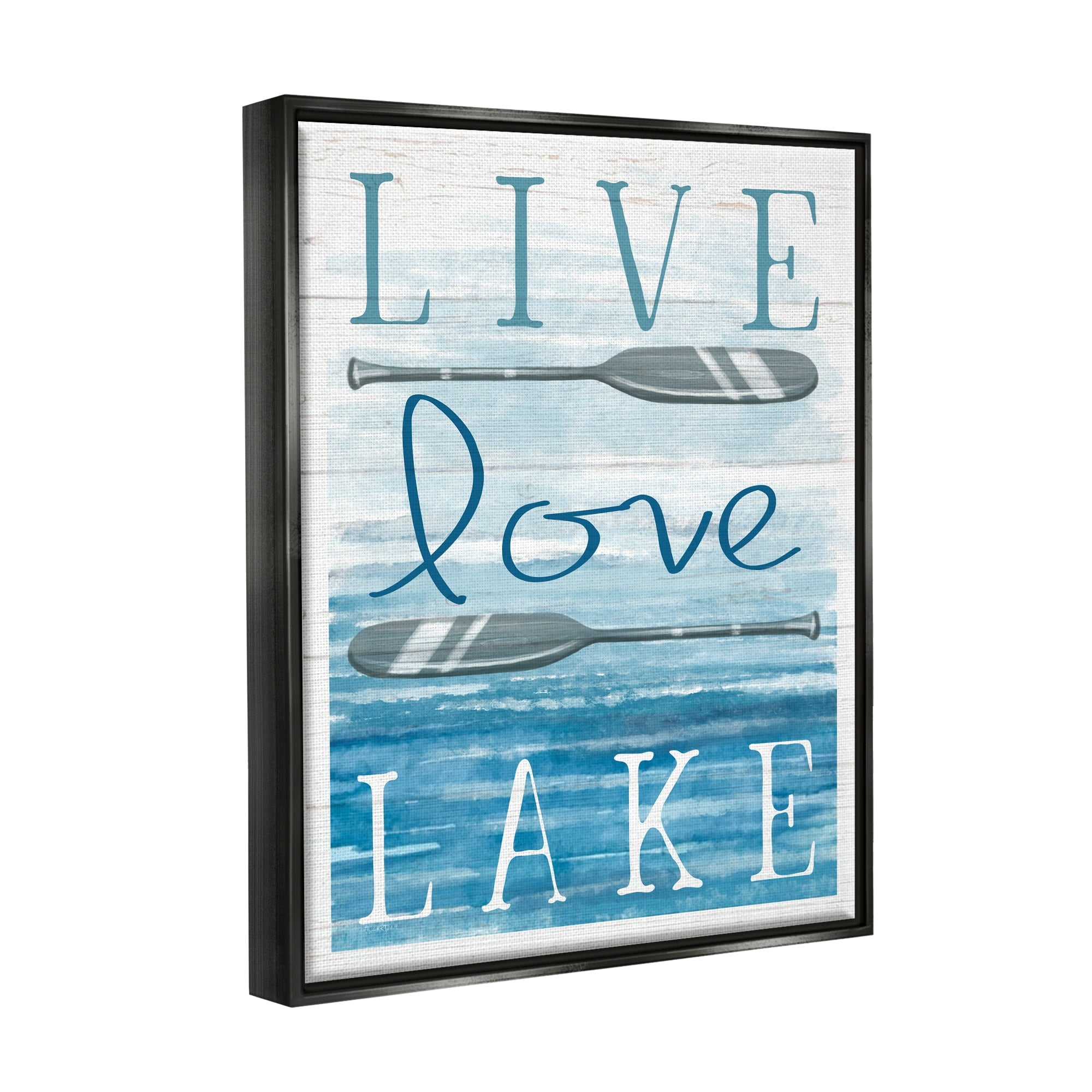 Stupell Industries Live Love Lake Quote Ores Water Motif Graphic Art Jet Black Floating Framed Canvas Print Wall Art, Design by Elizabeth Tyndall