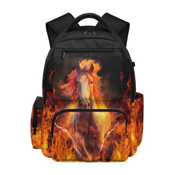 HELLHERO Flaming Horse Pattern Design Breathable Padded Bookbag with Multi-Pocket traspirante School Bag, Waterproof 17 pollici School Backpack for Travel Back to School
