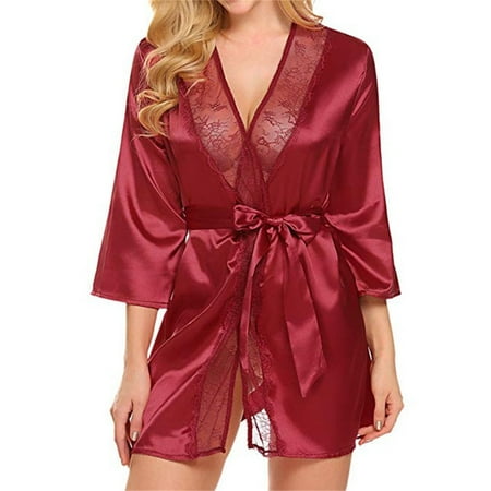 

Women s Robes Lightweight Satin Short Nightgown Soft Bridal Party Ladies Loungewear Red S