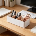 thumbnail image 5 of chaungfeng White Desktop Organizer, Bamboo Remote Control Holder Cosmetic Storage Basket, Desk Storage Box Pencil Pen Holder Caddy for Office Home Bedside Nightstand Organization, 5 of 9