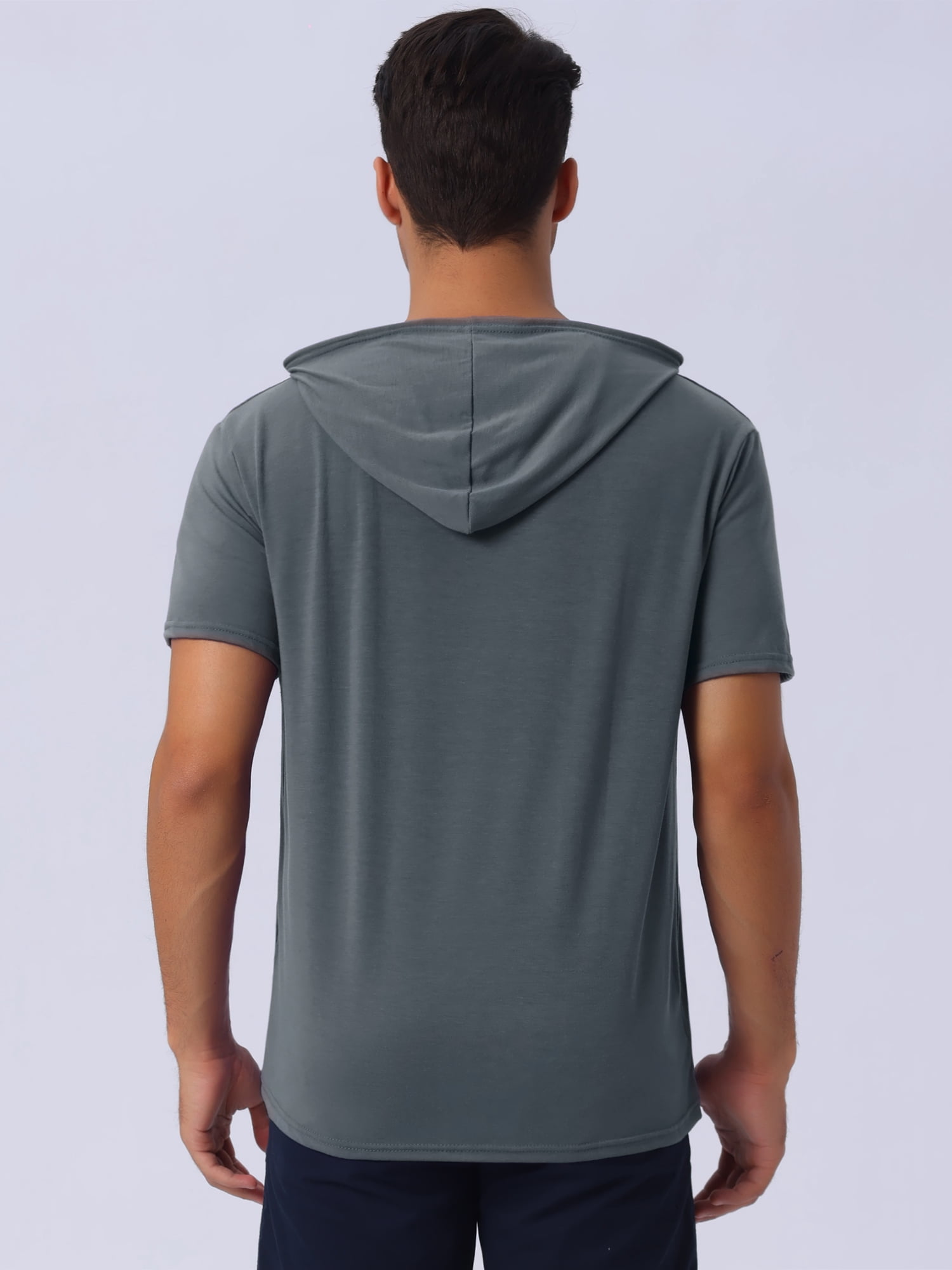 DARING DIVA Men's Casual Short Sleeve Pullover Drawstring Hooded T-Shirt S Dark Gray